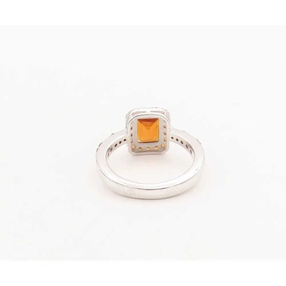 925 Sterling Silver Vintage Ring Rectangle Cut Halo Orange Sapphire Sz 7 RG29263 - Picture 4 of 8